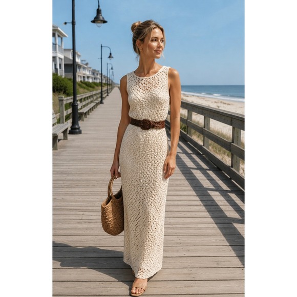 American Rag Dresses & Skirts - American Rag Crochet Maxi Dress Women‎ XL Egret White Sleeveless Boho  NWT